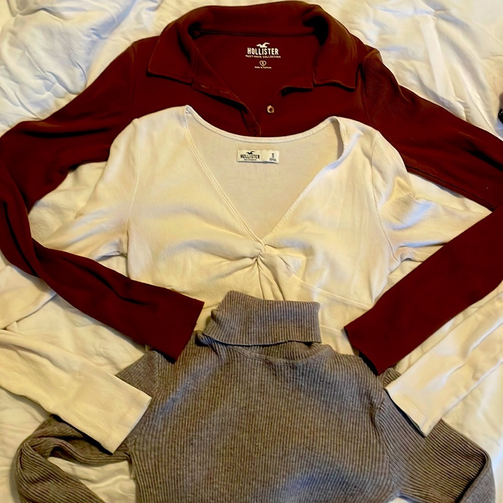 3 Pc long sleeve-Hollister-brown-white-gray- CUTE TOPS SZ SM
